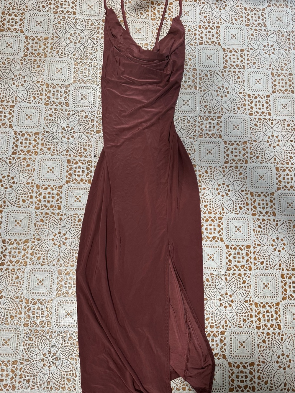 Windsor Mauve Cowl Neck Spaghetti Strap Maxi Dress Side Slit XS